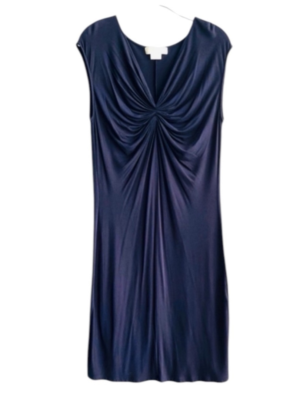 Michael Kors Draped Midi Dress Cap Sleeves V-neck Navy Blue Size L